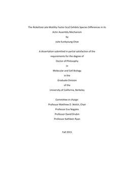 The Rickettsia Late Motility Factor Sca2 Exhibits Species Differences in Its Actin Assembly Mechanism by Julie Eunkyoung Choe
