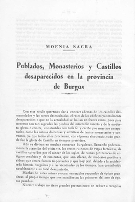 Poblados, Monasterios Y Castillos Desaparecidos En La Provincia De Burgos