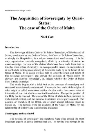 States: the Case of the Order of Malta