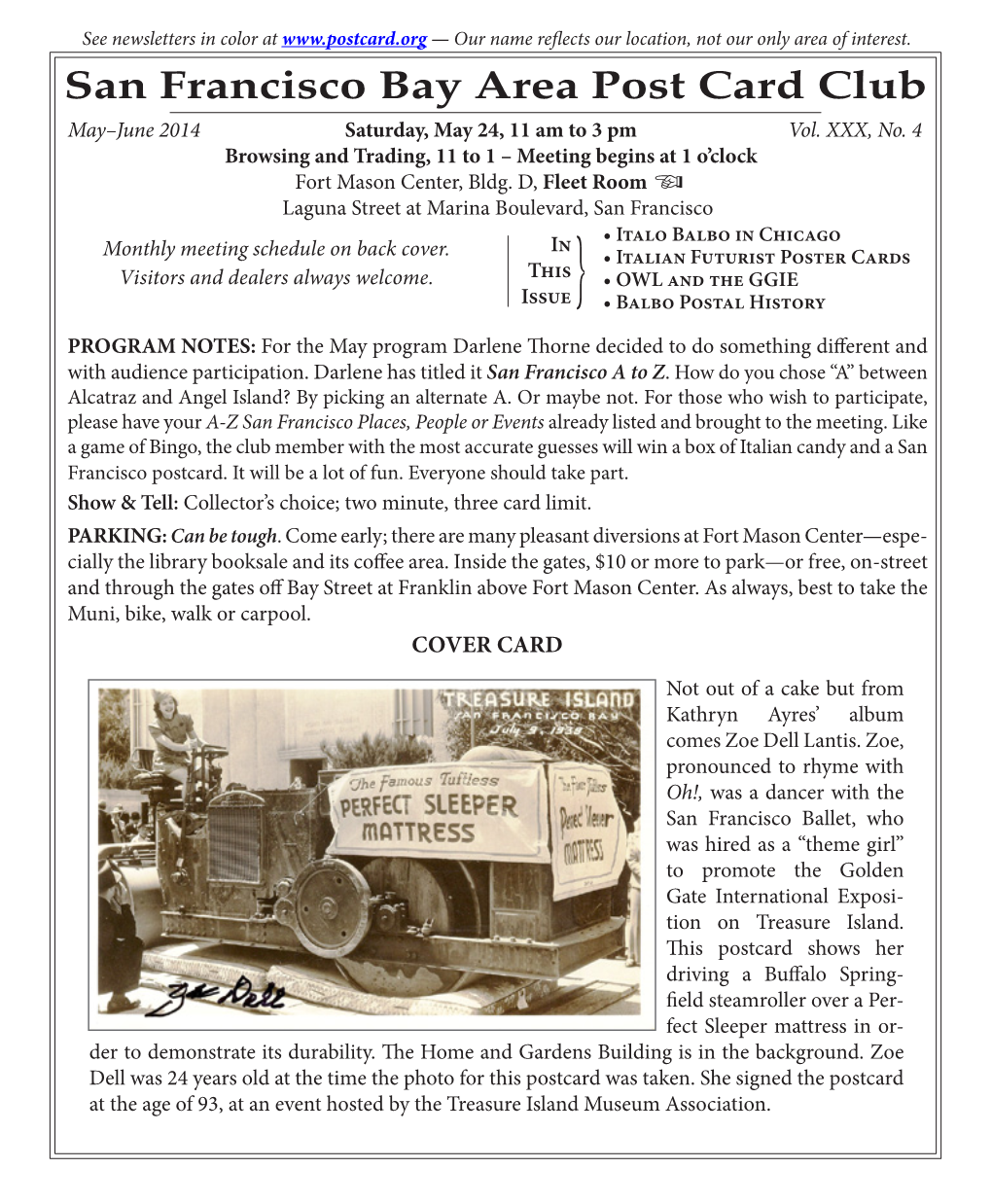 SFBAPCC May 2014 Postcard Newsletter