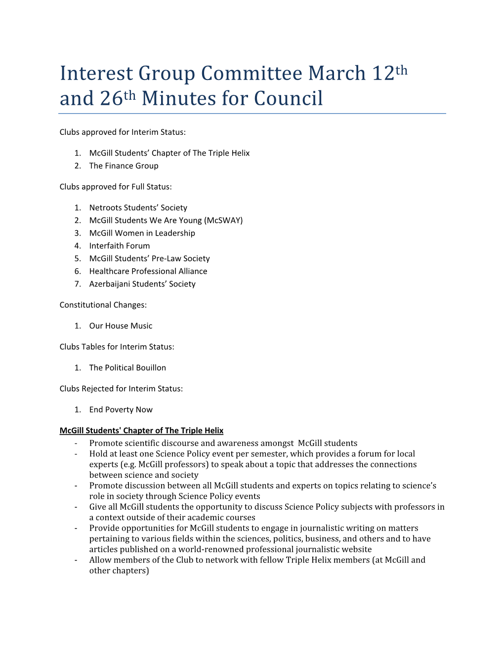 Interest Group Committee March 12Th and 26Th Minutes for Council