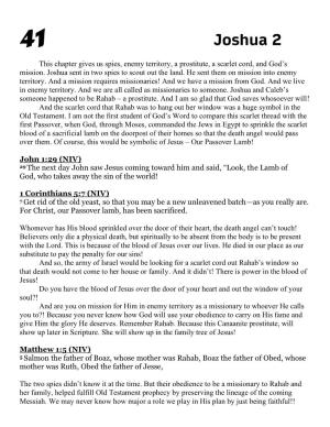 Joshua 2 This Chapter Gives Us Spies, Enemy Territory, a Prostitute, a Scarlet Cord, and God’S Mission