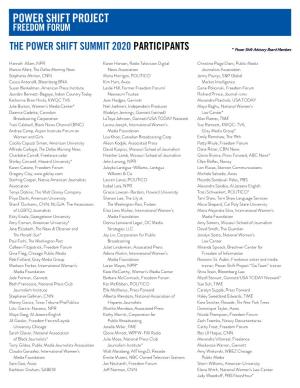 THE POWER SHIFT SUMMIT 2020 PARTICIPANTS * Power Shift Advisory Board Members