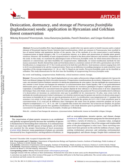 Desiccation, Dormancy, and Storage of Pterocarya Fraxinifolia