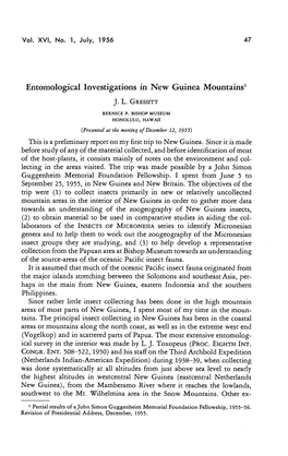 Entomological Investigations in New Guinea Mountains1