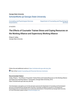 The Effects of Counselor Trainee Stress and Coping Resources on the Working Alliance and Supervisory Working Alliance