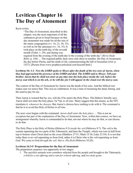 Leviticus Chapter 16 Day of Atonement