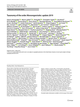 Taxonomy of the Order Mononegavirales: Update 2019