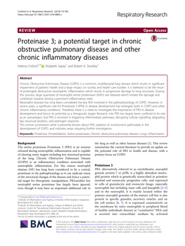 Proteinase 3; a Potential Target in Chronic Obstructive Pulmonary Disease and Other Chronic Inflammatory Diseases Helena Crisford1,3* , Elizabeth Sapey1 and Robert A