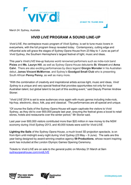 Vivid Live Program a Sound Line-Up