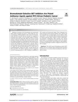 Bromodomain-Selective BET Inhibitors Are Potent Antitumor Agents Against MYC-Driven Pediatric Cancer P