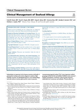 Clinical Management of Seafood Allergy