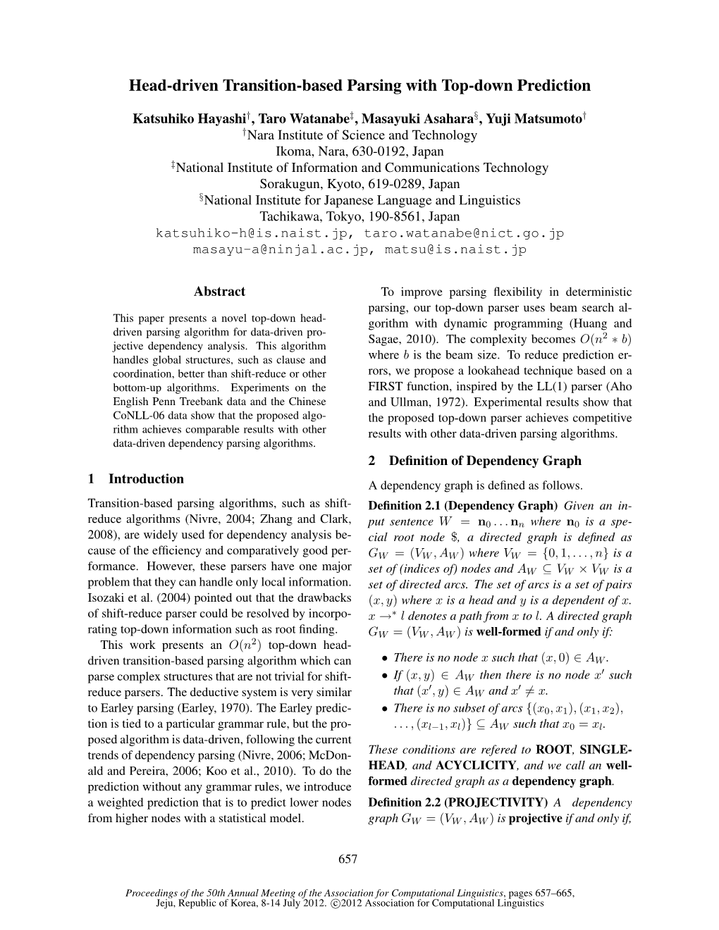 Head-Driven Transition-Based Parsing with Top-Down Prediction