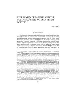 Peer Review of Patents: Can the Public Make the Patent System Better?