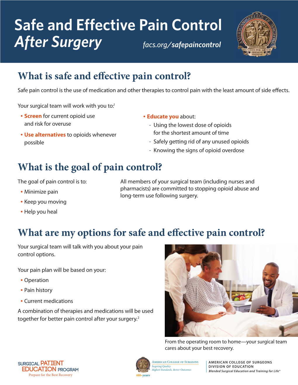 Safe and Effective Pain Control After Surgery Brochure