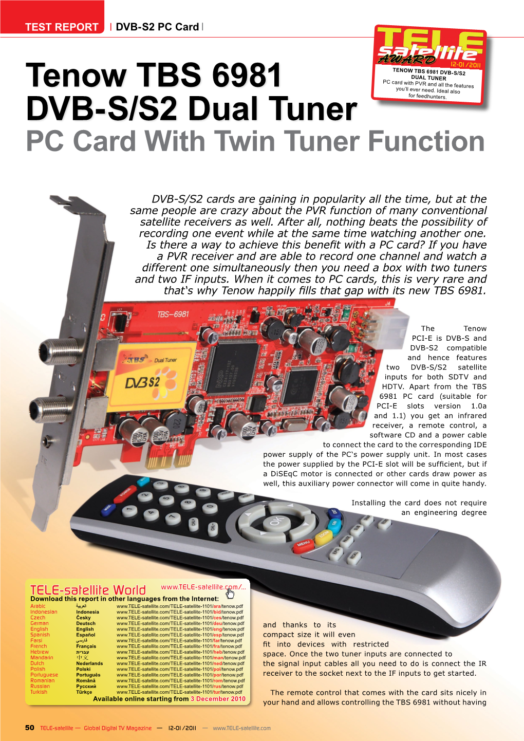 Tenow TBS 6981 DVB-S/S2 Dual Tuner PC Card with PVR and All the Features You’Ll Ever Need
