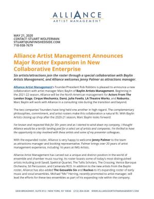 Alliance Artist Management Announces Major Roster Expansion in New Collaborative Enterprise
