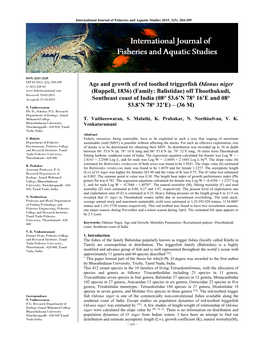 Age and Growth of Red Toothed Triggerfish Odonus Niger