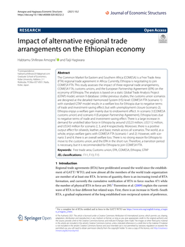 Impact of Alternative Regional Trade Arrangements on the Ethiopian Economy