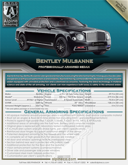 Bentley Mulsanne Professionally Armored Sedan