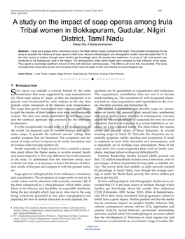 A Study on the Impact of Soap Operas Among Irula Tribal Women in Bokkapuram, Gudular, Nilgiri District, Tamil Nadu Dileep Raj, a Balasubramanian