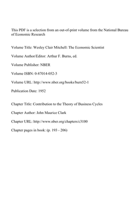 Contribution to the Theory of Business Cycles
