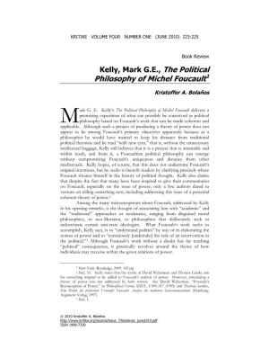 Kelly, Mark G.E., the Political Philosophy of Michel Foucault1
