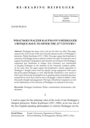 What Does Walter Kaufmann's Heidegger Critique Have to Offer