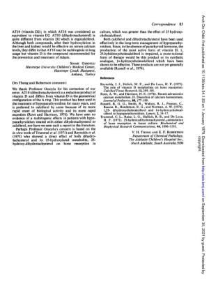 Correspondence 83 AT10 (Vitamin D2); in Which AT10 Was Considered As Culture, Which Was Greater Than the Effect of 25 Hydroxy- Equivalent to Vitamin D2
