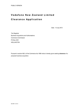 Vodafone New Zealand Limited Clearance Application