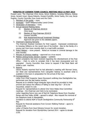 Minutes of Corwen Town Council Meeting Held 14 May 2014