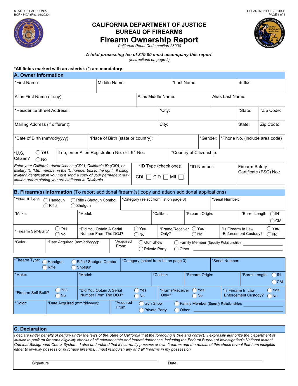 BOF 4542A Firearm Ownership Report