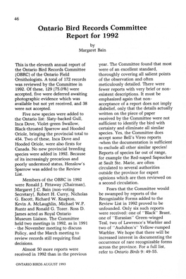 Ontario Bird Records Committee Report for 1992 by Margaret Bain