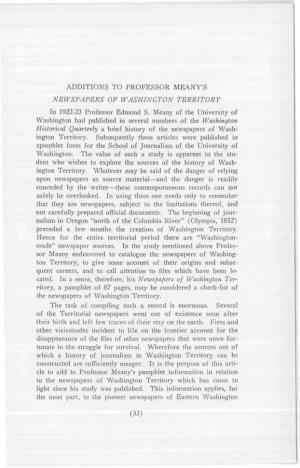 NEWSPAPERS of WASHINGTON TERRITORY in 1922-23 Professor Edmond S