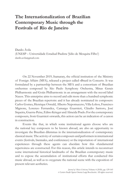 The Internationalization of Brazilian Contemporary Music Through the Festivals of Rio De Janeiro