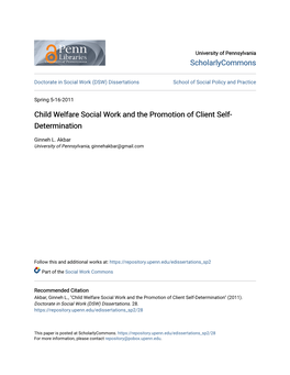 Child Welfare Social Work and the Promotion of Client Self- Determination