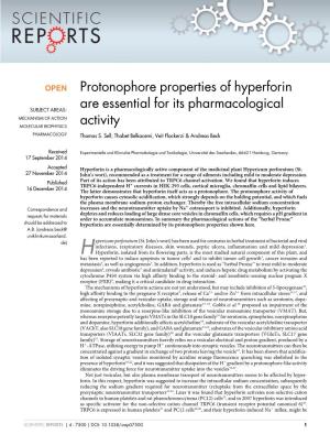 Protonophore Properties of Hyperforin Are Essential for Its