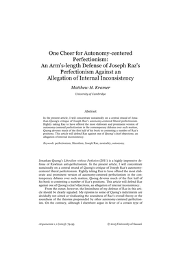 One Cheer for Autonomy-Centered Perfectionism: an Arm's-Length