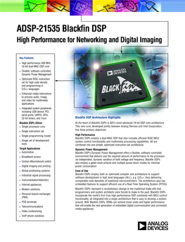 ADSP-21535 Blackfin DSP High Performance for Networking and Digital Imaging