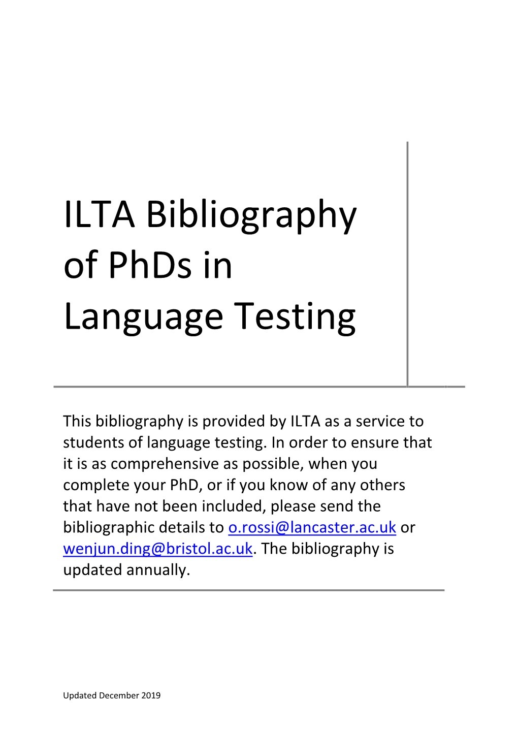 ILTA Bibliography of Phds in Language Testing