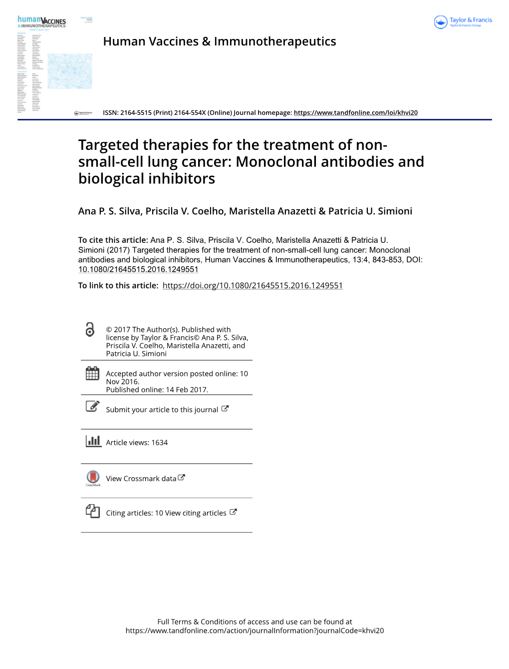 Targeted Therapies for the Treatment of Non-Small-Cell Lung Cancer