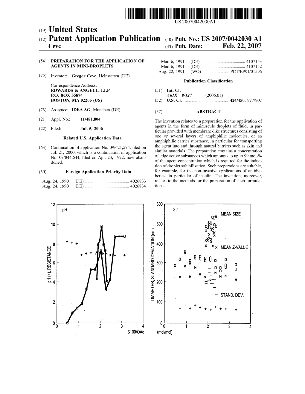 (12) Patent Application Publication (10) Pub. No.: US 2007/0042030 A1 Cevc (43) Pub