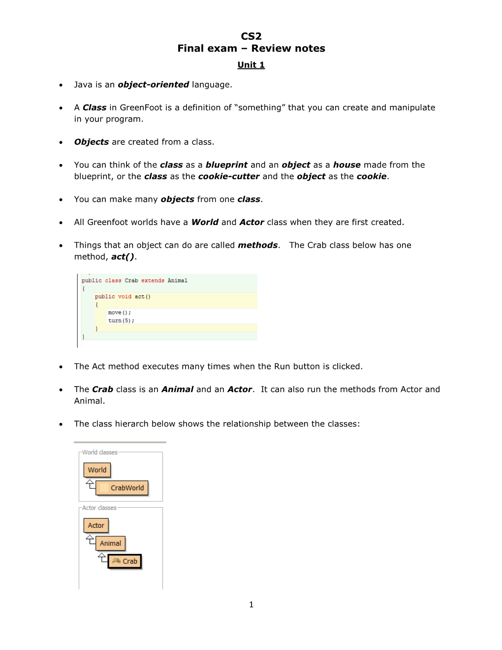 CS2 Final Exam – Review Notes Unit 1