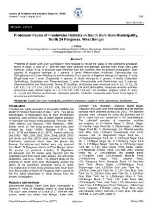 Protozoan Fauna of Freshwater Habitats in South Dum Dum Municipality, North 24 Parganas, West Bengal