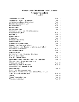 Marquette University Law Library Acquisitions List April 2010