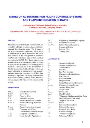 Sizing of Actuators for Flight Control Systems and Flaps Integration in Rapid