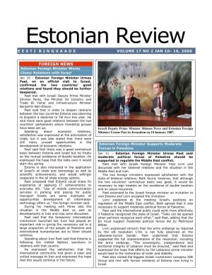 Estonian Review E E S T I R I N G V a a D E VOLUME 17 NO 2 JAN 10- 16, 2006