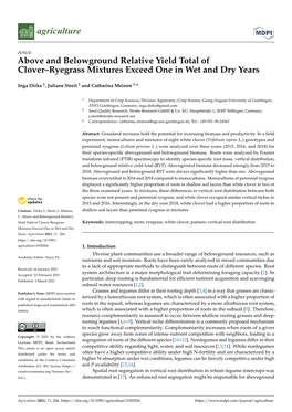 Above and Belowground Relative Yield Total of Clover–Ryegrass Mixtures Exceed One in Wet and Dry Years