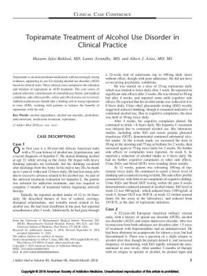 Topiramate Treatment of Alcohol Use Disorder in Clinical Practice