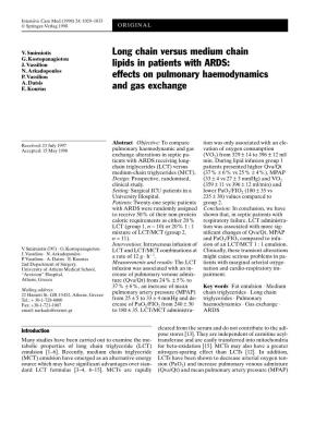Long Chain Versus Medium Chain Lipids in Patients with ARDS: Effects